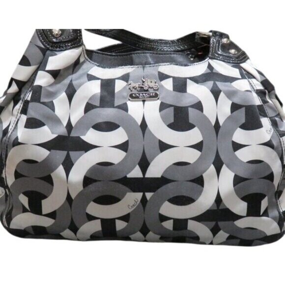 Coach 2010 Madison Maggie Op Art Signature Black & White Handbag Tote Bag - Picture 6 of 16